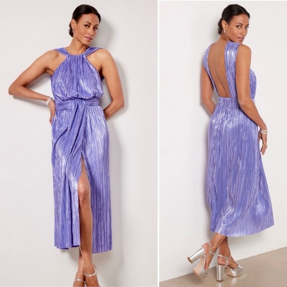 NWT Sabina Musayev Purple Metallic Halter Dress Low BackCocktail Dress Size XL - Picture 1 of 16